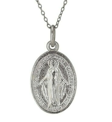 925 Sterling Silver Miraculous Medal Pendant Necklace Virgin Mary 18 ...