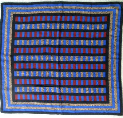 Foulard En Soie Vintage - 85x89 Cm, Motif Bleu, 100% Soie