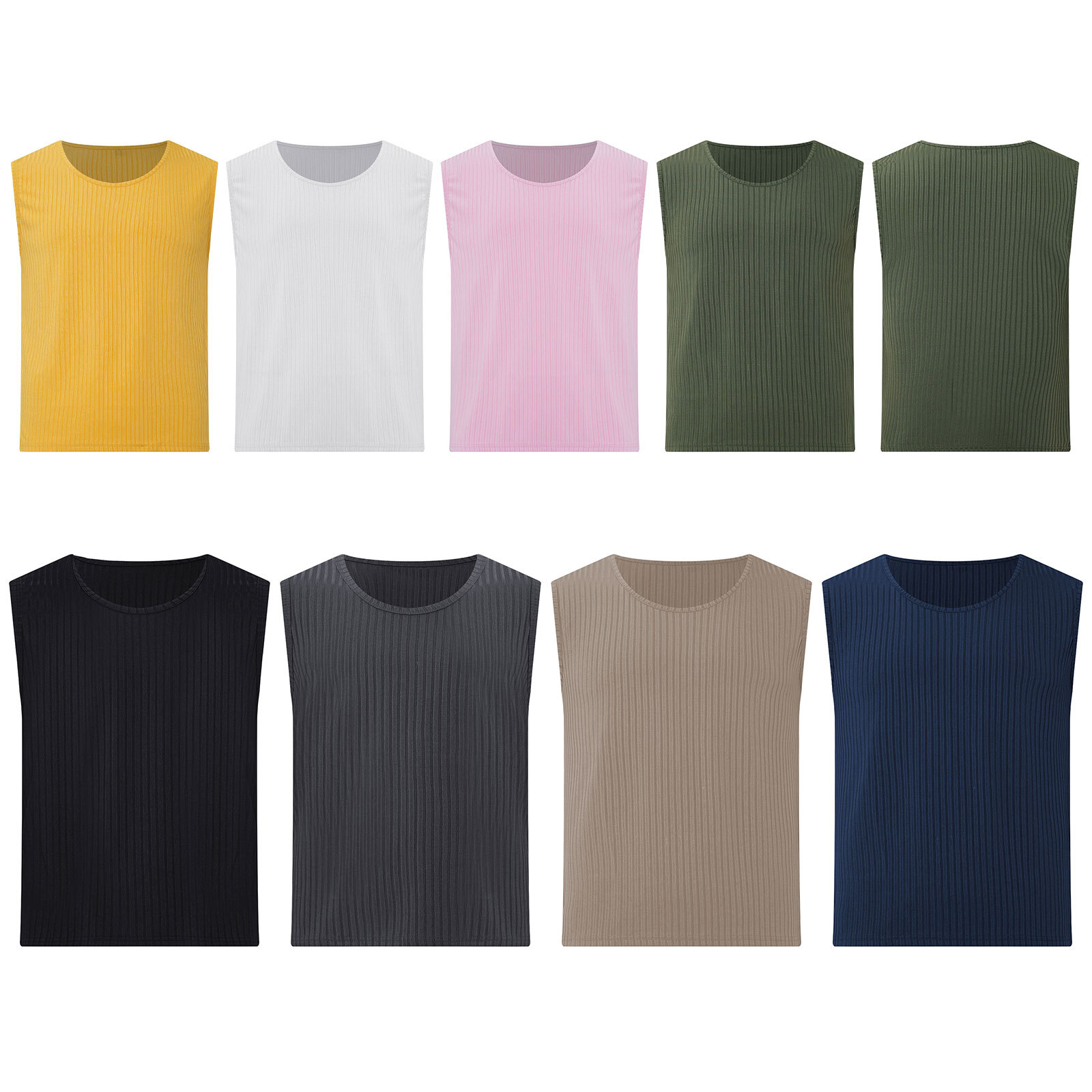 Men's Ribbed U-Neck Fitness Tank Top for Summer Workouts