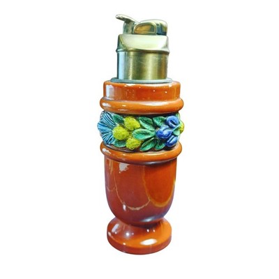 Italian Ceramic Brass Table Lighter Vintage Fruit Stamp Italy Flint Mechanism