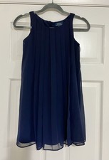 Ralph Lauren Girls Navy Pleated Dress Poly w/Chiffon Overlay Size 10