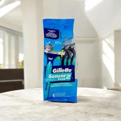 Gillette SENSOR 2 PLUS Disposable Razors, 5ct Pack | NEW SEALED Lubrastrip Pivot