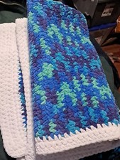 Vintage Handmade Lap Crochet Afghan Blue Baby blanket 36 X 42