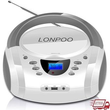 Bluetooth CD Player Portable Boombox MP3 FM Radio Stereo USB AUX Earphone Output