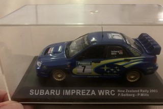 Subaru Impreza WRX New Zealand Rally 2003 1:43 Die Cast Car & Case Blue Gold