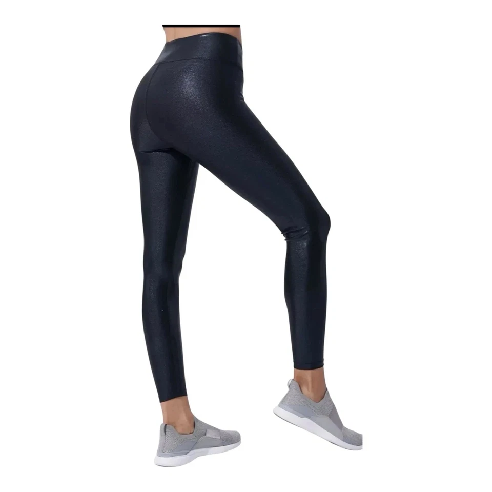 Leggings deportivos Heroine metálicos tiro medio ajustados ropa de acción negros medianos Foto 2 de 4