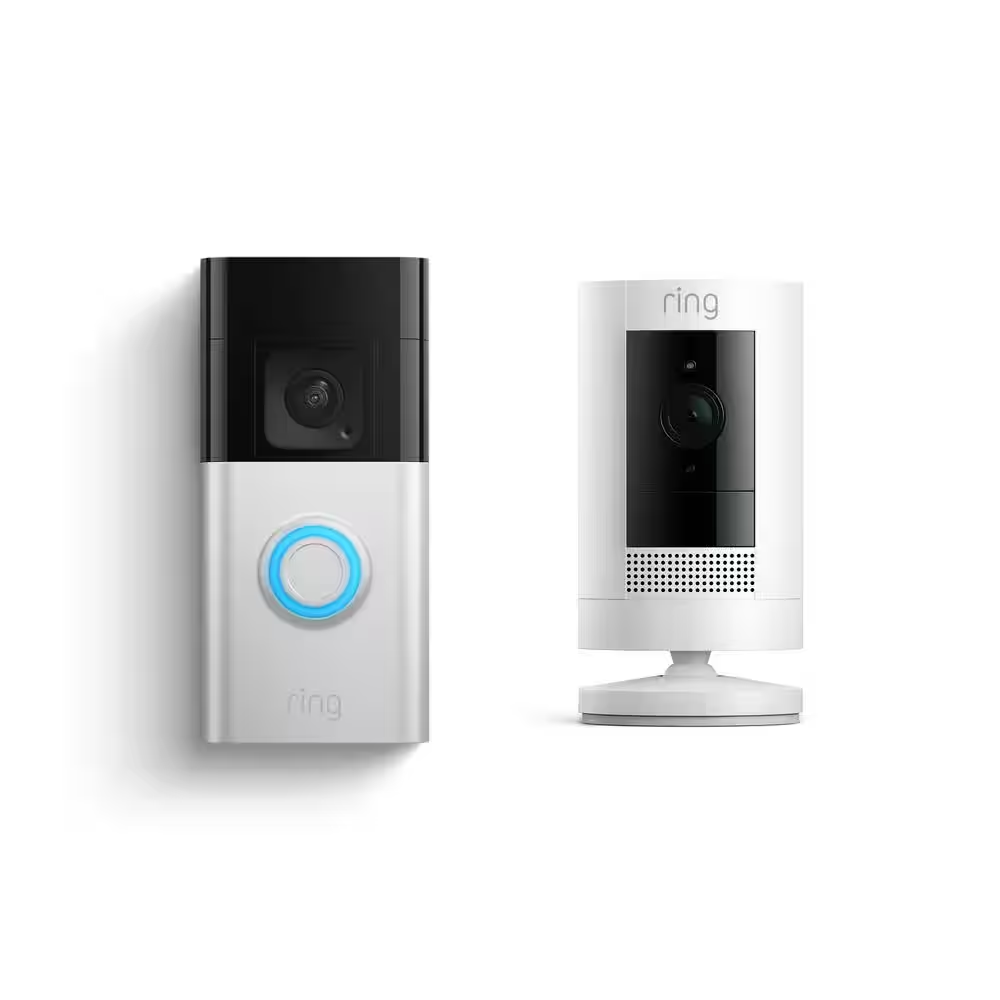 Wireless Video Doorbell Battery Plus with Stick Up Cam in White-image