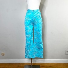 Lilly Pulitzer Pants Size 0 Blue Fish Print Cotton Stretch Flare Leg Cropped