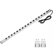 16-Outlet Long Heavy-Duty Power Strip Surge Protector in Silver with 6 Ft. Exten