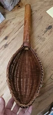 Vintage Primitive Hand Woven 21"  Bamboo Handle Rice Scoop Strainer Ladle Asian