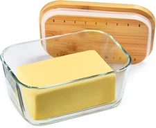 Glass Butter Dish With Sealed Lid - Large Tray for Refrigerator and Outdoor Use 