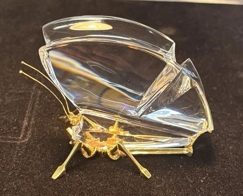Steuben Crystal Butterfly w/ 18K Gold Legs Signed Rare Art Glass Sculpture