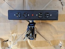 Stage Power Drop Box with a light, PowerCon to Edison, and truss clamp 