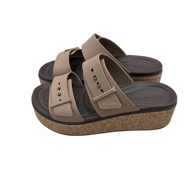 Brooklyn Buckle Low Wedge Cork Sandal Womens Size 5 Brown