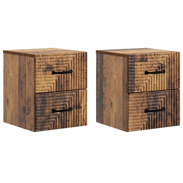 Nachttisch Wandmontiert 2Er Set Altholz 34,5 X 33 X 40 Cm-image