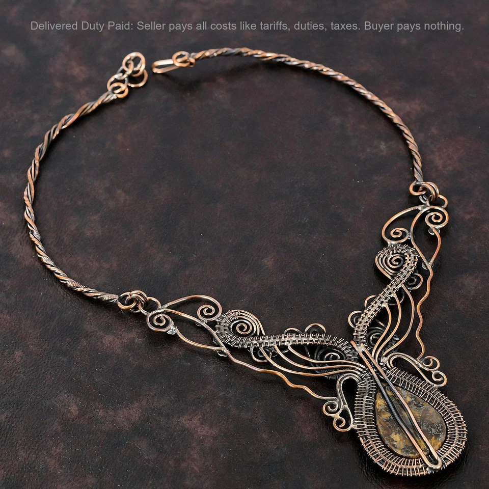 Oferta de Año Nuevo Cobre Bronzita Piedras Preciosas Hermana Envuelto Alambre Flor Cadena Collar Foto 4 de 4