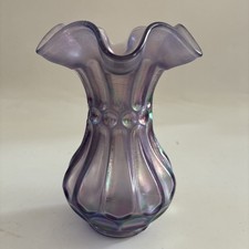 Fenton Glass Purple Iridescent Ruffled Vase Signed Don Fenton Scott Fenton 5.5  