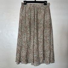 VTG 90's Liz Claiborne LizSport Rayon Skirt - Beige Floral Cottage Core Pockets