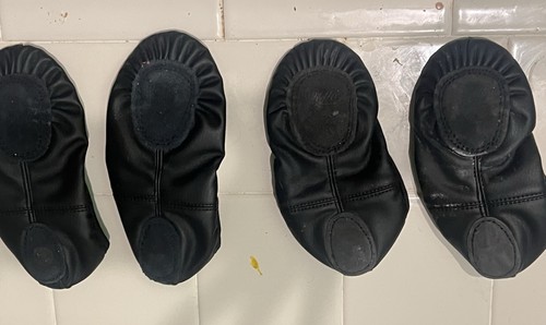 Black Unisex Ballet Slippers, good for BOYS with Elastic Straps - 2 Pairs