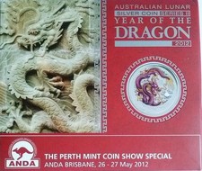 2012 Australia 1oz Year of the Dragon Silver $1 Coin Cased With Box & COA