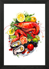 Seafood Lobster Framed Wall Art Poster Canvas Print Picture