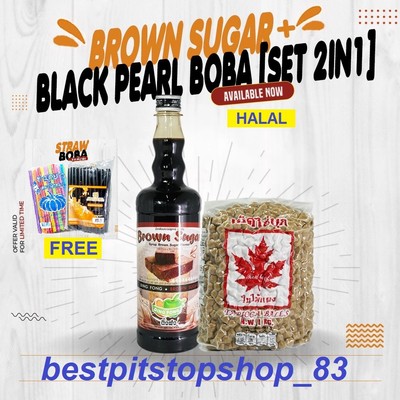 Boba Thai Brown Sugar + Red Leaf Tapioca Black Pearl Big Chewy 2in1 Halal COMBO