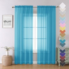 Lecloud Turquoise Sheer Curtains 84 Inches 40"W x 84"L Pack of 2 ,