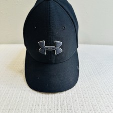 Under Armour Youth Blitzing Black Flex Fitted Hat Size YSM/YMD Kids Baseball Cap