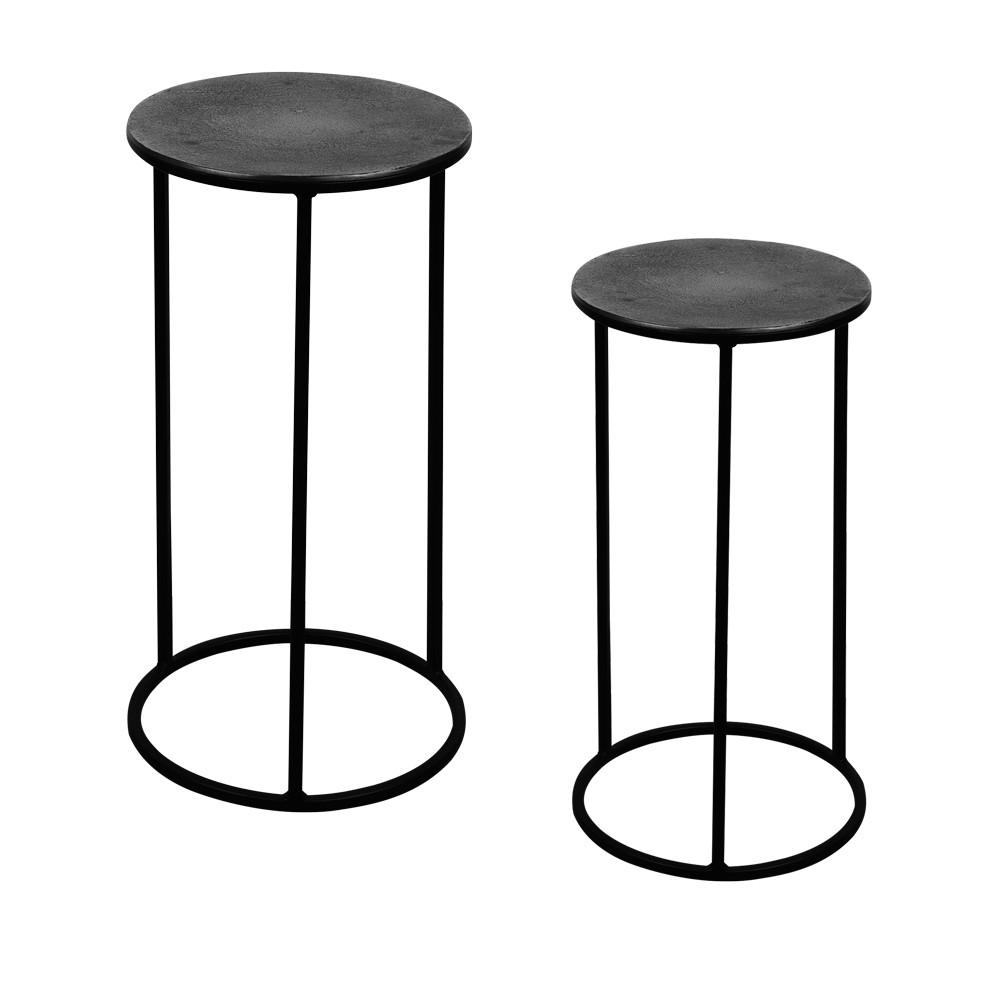 Sellettes rondes noires en métal de 41cm table basse d'appoint salon