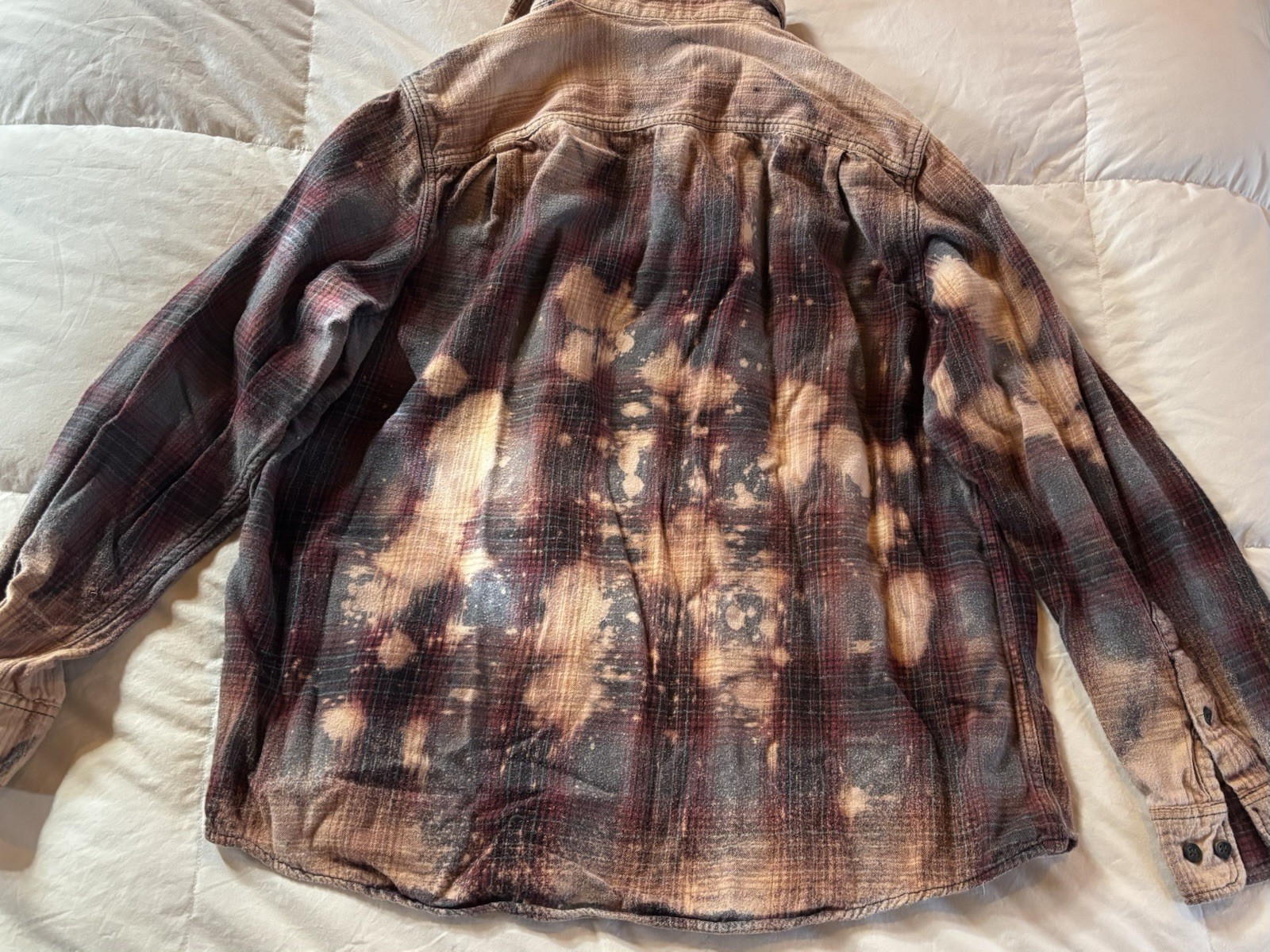 Bleached Oversized Flannel Button-Down Shirt Long… - image 2