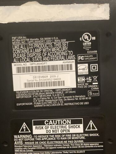 Philips 19-Inch 720p LCD HDTV w/ Remote Gaming TV 19PFL3504D/F7 *Tested Working* - Picture 5 of 9