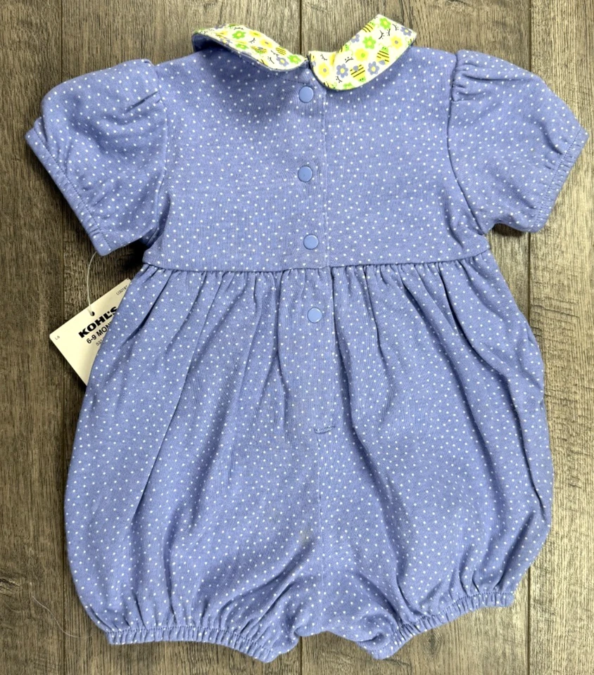 Ropa Bebé Niña Nueva Vintage Primeros Momentos 6-9 Meses Azul Lunares Abeja Mameluco Foto 3 de 4