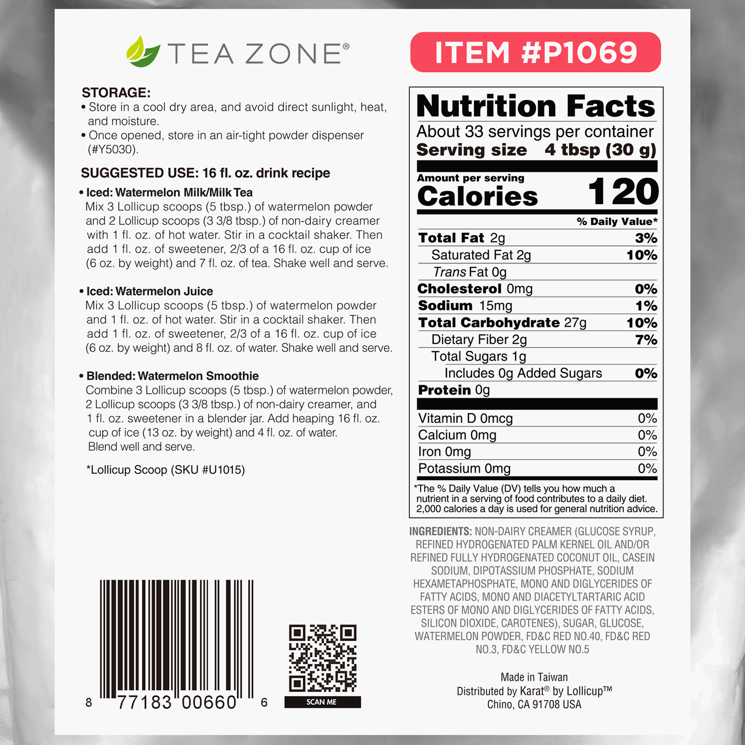 Tea Zone Watermelon Powder/Powdered Drink Mix (2.2 lbs) for Milk Tea