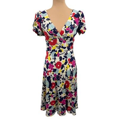 printed silk mini dress ralph lauren Lauren Ralph Lauren Floral Midi Short Sleeve 100% Silk Dress Colorful US 8  $200