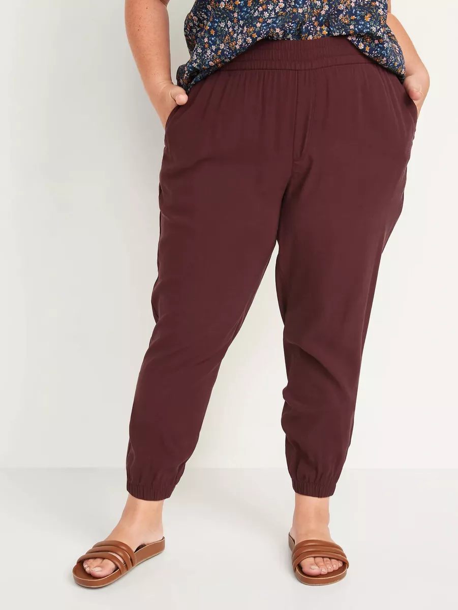 Old Navy Women's Burgundy High-Waisted Twill Jogger Pants Size XXL