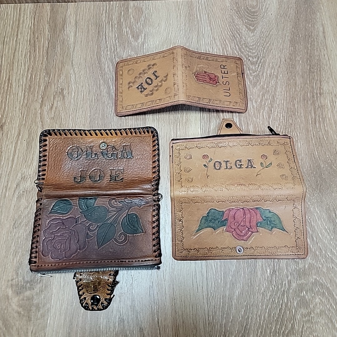 VTG Lot 3 Hand Tooled Leather Flower Wallets Boho 70’s Envelope Folding ...