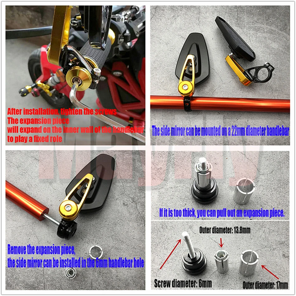 Espejos retrovisores laterales universales de aluminio para motocicleta de 7/8" 22mm Foto 3 de 4