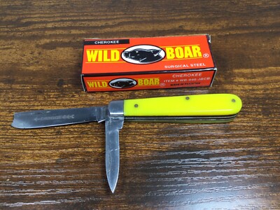 5 1/2'' Wild Boar Pocket Knife Jigged Burnt Camel Bone Handle Yellow with Box