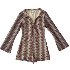 Princess Polly Bell Sleeve Knit Collared Retro Geometric Romper Size 4