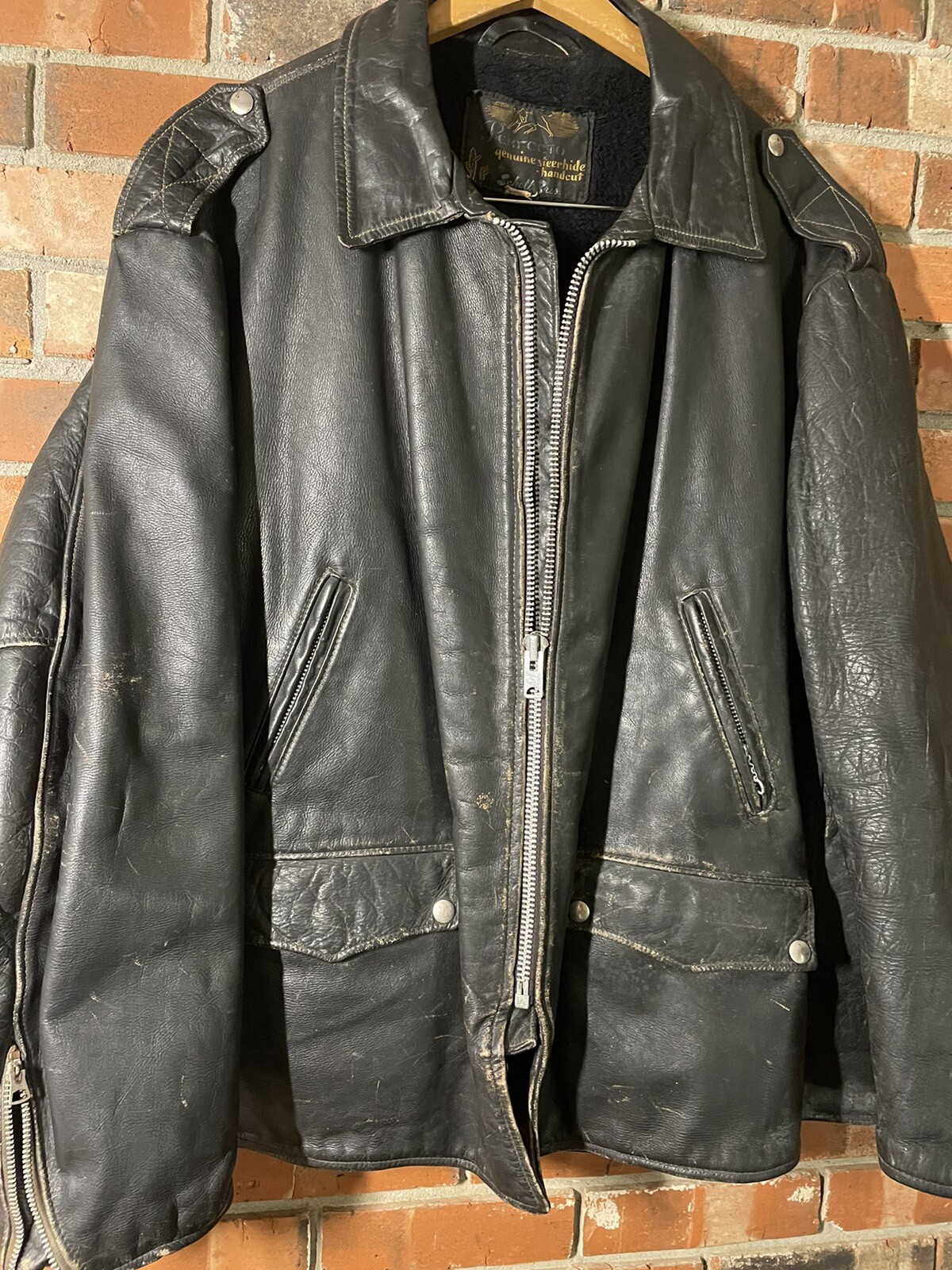 Vintage Schott Leather Jacket Men Xl Perfecto Steerhide Black Talon Fur Lined