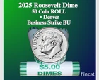 2025 D ROOSEVELT DIME BANK WRAPPED ROLL  NEW BU  50 COINS UNSEARCHED