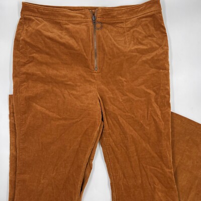 Forever 21 Womens Corduroy Pants Size 0x Rust Orange Zip Front Casual  Flared