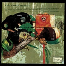 Liberia 2002 - Rain Forest Animals - Fauna and Flora - Sheet of 4 Stamps - MNH