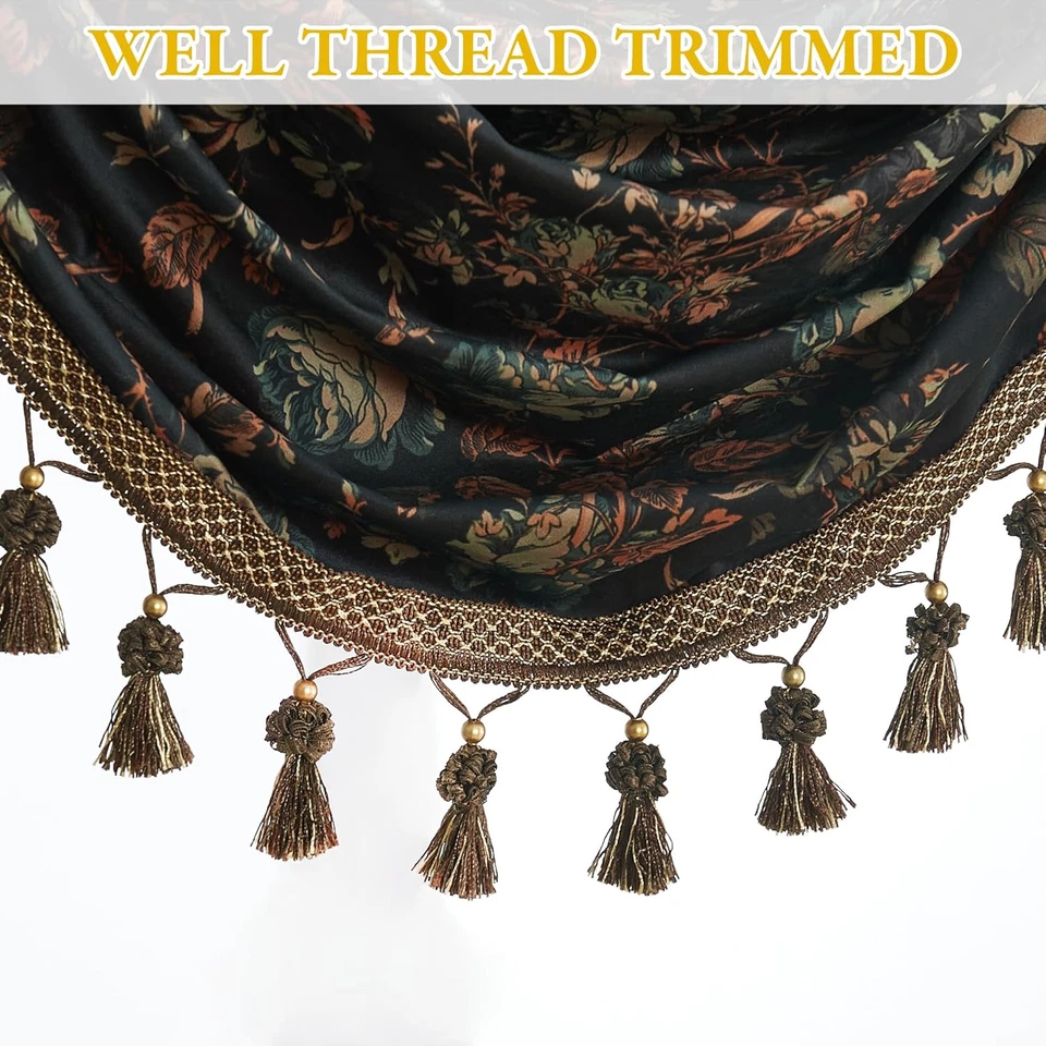 Cenefa de terciopelo cascada con estampado floral para sala de estar, habitación gruesa pesada oscurecimiento Foto 3 de 4