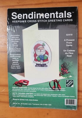 JCA Sendimentals Keepsake Cross Stitch Greeting Card Kit. Santa New ,Sealed. USA