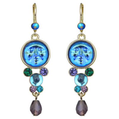 KIRKS FOLLY SEAVIEW WATER MOON CRYSTAL BUBBLE LEVERBACK EARRINGS GT /BLUE AB