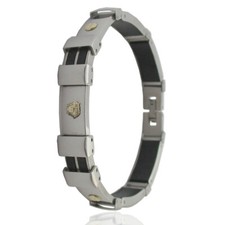 Bracciale a segmenti caucciu acciaio con gorgone e borchie in oro giallo cm 20