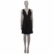 58139 auth PRADA black PLUNGE NECK GATHERED Sleeveless Dress 40 S