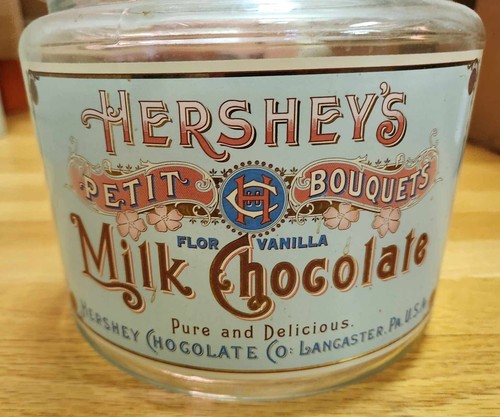 Large Vintage Antique Hershey's Petit Bouquets Milk Chocolate Glass Jar - Picture 2 of 2