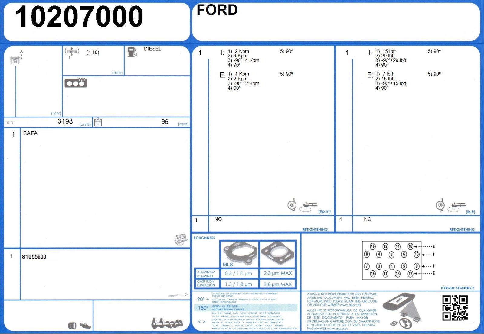Genuine AJUSA OEM Replacement Cylinder Head Gasket Seal [10207000]